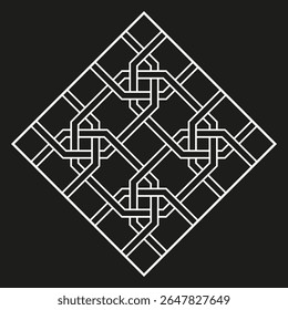 Diamond knot shape. Interlaced square pattern. Monochrome linear icon. Vector abstract form.