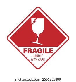 Diamond label Fragile package, handle with care sign with break glass caution sticker