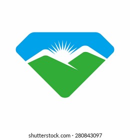 diamond landscape logo with mountain and sky.