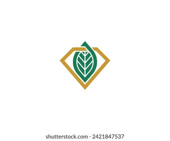 Diamond Leaf Logo Concept icon symbol sign Element Design. Jewellery, Jewelry, Gem, Nature Logotype. Vector illustration logo template