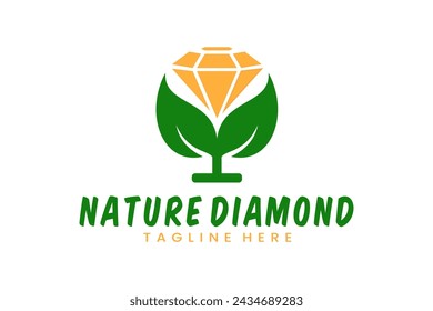 Diamond leaf nature logo template vector design illustration