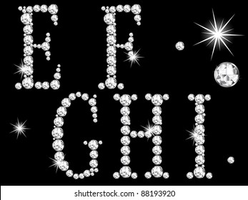 Diamond letters on black background