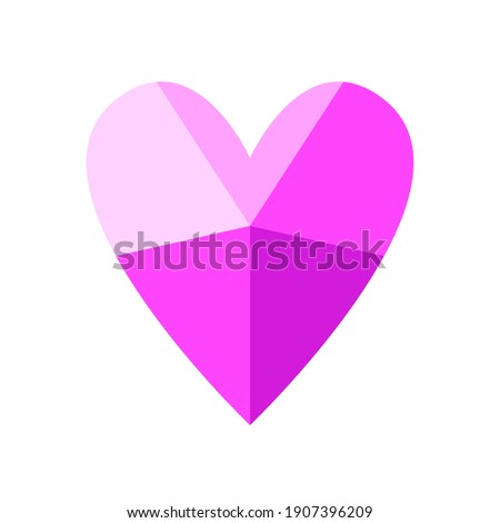 Diamond lilac heart. Vector flat illustration of a stone diamond heart. Colorful heart isolated on white background. Suitable for highlights and stories, web design, prints, icons, Valentine's Day.
