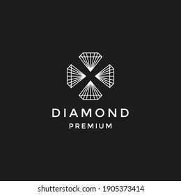 diamond line art geometry logo icon vector in black background.