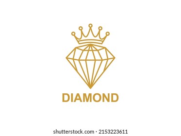 Diamond Line Art Luxury Crown Logo Vector Design Graphic