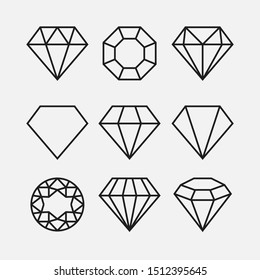 Diamond Line Gem Icon. Vector Crystal Value Outline Stone Brilliant, Luxury Flat Icon Set.