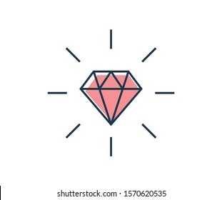 Diamond line gem icon. Vector crystal value outline stone brilliant, luxury flat icon.