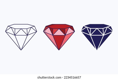 Icono de línea de diamante y glifo, ilustración vectorial