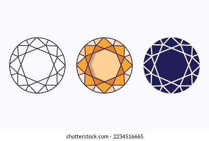 Icono de línea de diamante y glifo, ilustración vectorial
