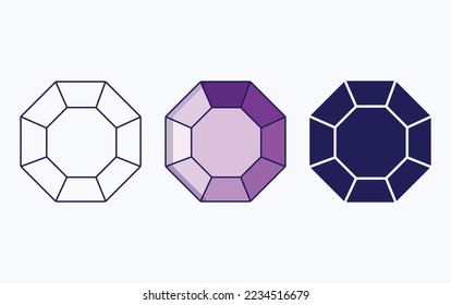 Icono de línea de diamante y glifo, ilustración vectorial