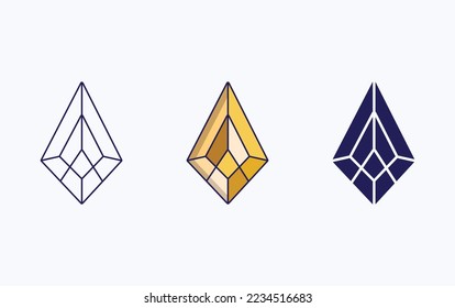 Icono de línea de diamante y glifo, ilustración vectorial