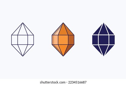 Icono de línea de diamante y glifo, ilustración vectorial