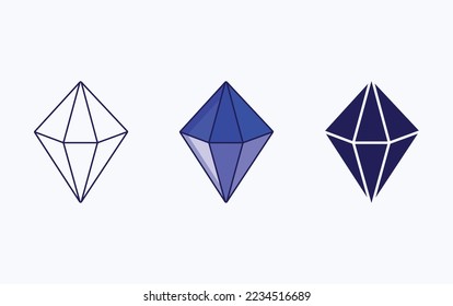 Icono de línea de diamante y glifo, ilustración vectorial