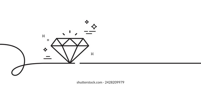 Icono de línea de diamante. Una línea continua con rizo. Cristal de joyería o signo brillante. Símbolo del tesoro de la joya. Cinta de un solo contorno de diamante. Patrón de curva de bucle. Vector