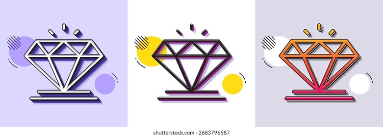 Diamond line icon. Halftone dotted pattern. Gradient icon with grain shadow. Jewelry crystal or brilliant sign. Jewel treasure symbol. Line diamond icon. Various designs. Vector