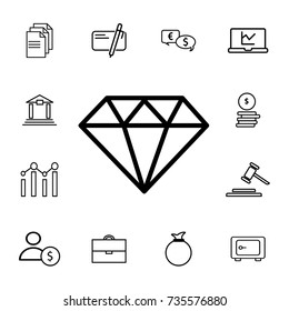 Diamond line icon, outline vector sign, linear style pictogram isolated on white. Gemstone symbol, logo illustration. Editable stroke. Pixel perfect. Set of finance icons