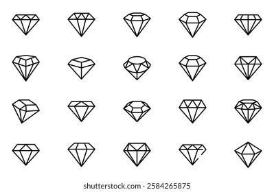 Diamond line icon set. Outline money symbols for website design, mobile application, ui. Collection of fashion pictogram. Vector illustration, editable strok.