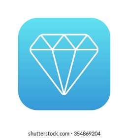 Icono de línea de diamante para web, móvil e infografía. Icono de blanco vector en el cuadrado de gradiente azul con esquinas redondeadas aisladas en fondo blanco.