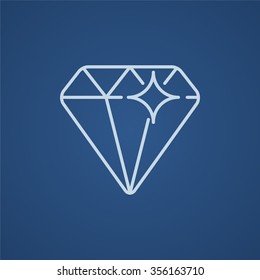 Icono de línea de diamante para web, móvil e infografía. Icono azul claro del vector aislado en fondo azul.