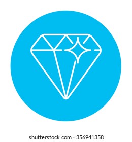 Diamond line icon for web, mobile and infographics. Vector white icon on the light blue circle isolated on white background.