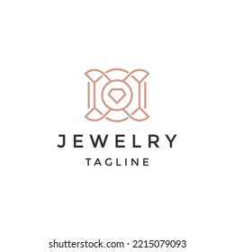 Diamond line jewelry logo design template flat vector