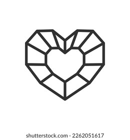 Diamante, ícono lineal, piedra de piedra en forma de corazón. Línea con trazo editable