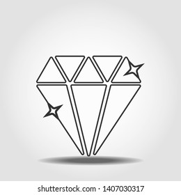 Diamond linear icon. Thin line illustration. Shiny brilliant gem contour symbol. Vector isolated outline drawing eps10