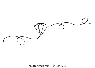 líneas de diamante. Icono de contorno. Una sola línea. Piedra de joyas. Ilustración vectorial. imagen de stock. EPS 10.