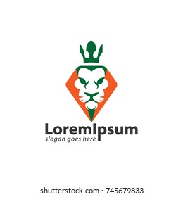 Diamond, lion and crown logo design in green and yellow color