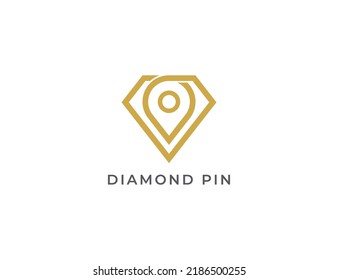 Símbolo del símbolo del concepto del logotipo del icono Ubicación del diamante Diseño Estilo de la línea de arte. Logotipo de joyería. Plantilla de logotipo de ilustración de vector