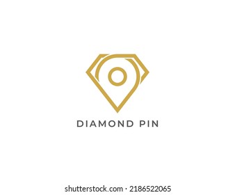 Diamond Location Pin Logo Concept icon sign symbol Design Line Art Style. Jewelry Logotype. Vector illustration logo template