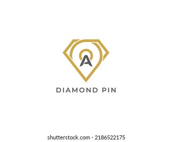 Diamond Location Pin Logo Concept icon sign symbol Design Line Art Style with Letter A. Jewelry Logotype. Vector illustration logo template