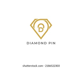 Diamond Location Pin Logo Concept icon sign symbol Design Line Art Style with Letter D. Jewelry Logotype. Vector illustration logo template