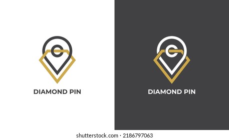 Símbolo del símbolo del concepto del logotipo del icono Ubicación del diamante Diseño Estilo de la línea de arte. Logotipo de joyería. Plantilla de logotipo de ilustración de vector