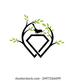 Diamant-Logo, Vogel auf dem Nest