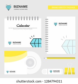 Diamond Logo, Calendar Template, CD Cover, Diary and USB Brand Stationary Package Design Vector Template