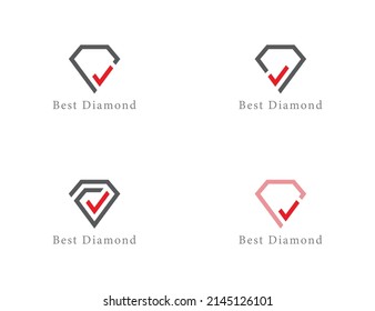 Icono de signo de concepto de logotipo de diamantes Diseño. Diamante con símbolo Tick o Checkmark. Ilustración del vector Plantilla de logotipo.
