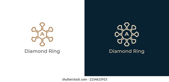 Diamond Logo Concept sign icon symbol Design. Diamond Ring with Letter A. Vector illustration logo template