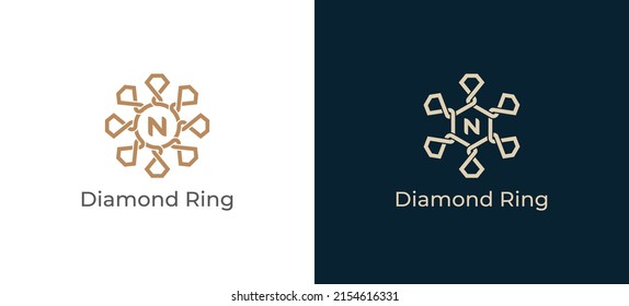 Diamond Logo Concept sign icon symbol Design. Diamond Ring with Letter N. Vector illustration logo template