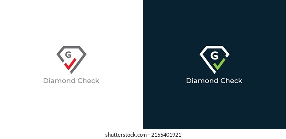Diamond Logo Concept sign icon symbol Design with Letter G. Diamond and Checkmark Combination Logo . Vector illustration logo template