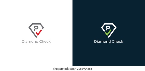 Diamond Logo Concept sign icon symbol Design with Letter P. Diamond and Checkmark Combination Logo . Vector illustration logo template