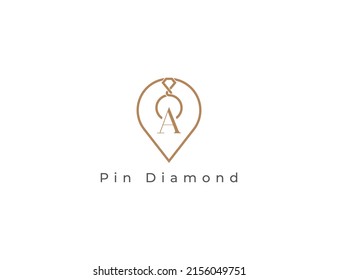 Símbolo del icono de signo de logotipo de diamante Diseño con letra A. Logotipo combinado de localización de diamantes y pinzas . Plantilla de logotipo de ilustración de vector