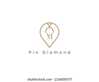 Diamond Logo Concept sign icon symbol Design with Letter M. Diamond and Pin Location Combination Logo . Vector illustration logo template