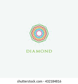 Diamond logo, Crushing abstract pattern. Colorful precious stone logotype.