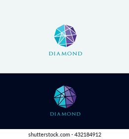 Diamond logo, Crushing abstract pattern. Colorful precious stone logotype.