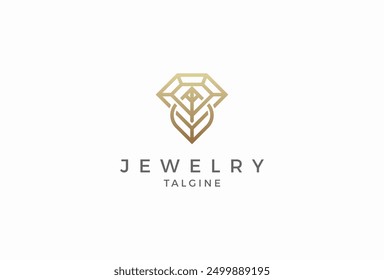 Diamond logo design, diamond with leaf combination, jewelry logo design template design element, vector illustration