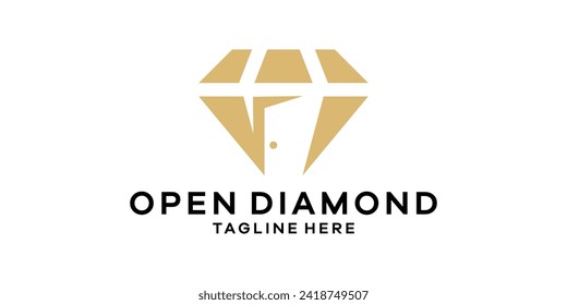 Diamant Logo Design mit offener Tür. Logo-Design-Vorlage kreative Symbol-Idee.