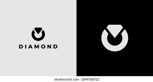 Diamond logo design. Ring and diamond vector illustration. Simple diamond logo template for jewelry business. Circle diamond icon symbol on black and white.