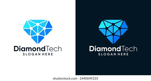 Plantilla de diseño de logotipo de diamante con punto abstracto, molécula y red Sistema de Internet logo diseño gráfico vector. icono, símbolo, creativo.