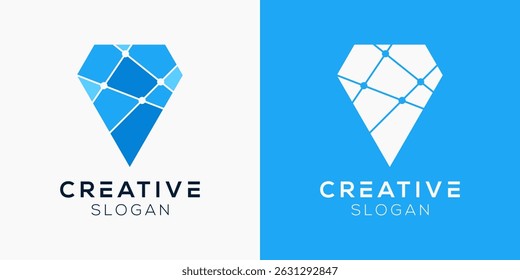 Diamond logo design templates. Modern Diamond with Technology elements logo designs for gems, jewelry and treasures.